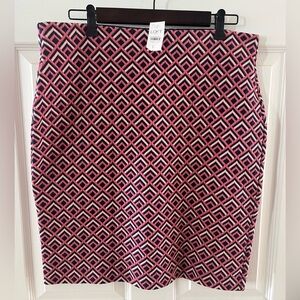 New With Tags Loft Pink and Navy Pencil Skirt Stretch Elastic Waist Womens Sz L